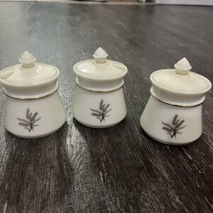 LOT OF 3 Vintage Wheaton Ware Custard Glass Condiment Jar/Jam/Jelly Golden Wheat